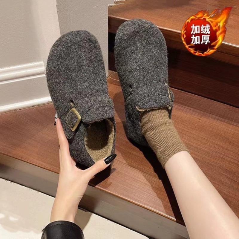 Women's Velvet Warm Flat Shoes Autumn and Winter Fluffy Shoes Lazy People Wear Cotton Shoes Outside