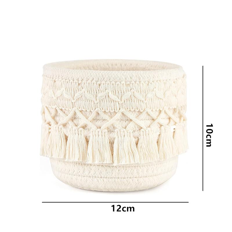 LMETJMA Macrame Makeup Organizer Boho Wicker Pencil Holder Makeup Brush Holder Organizer Comb Brushes Mini Storage Basket