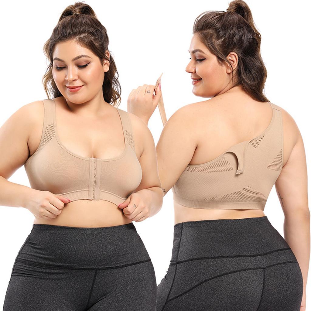 Women Solid Color Posture Bras Front Closure Bras With Back Support Full Coverage Wireless Bras Adjustable