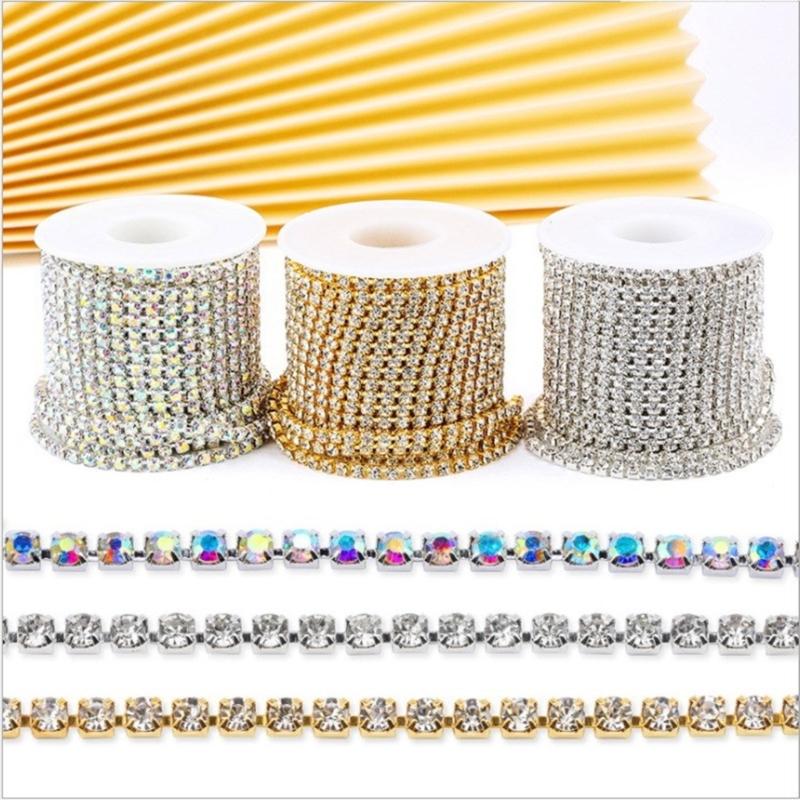 Rhinestones Close Chain Sew On Glass Rhinestones Trim Rhinestones Chain Rhinestones Cup Chain for DIY Craft Decorations