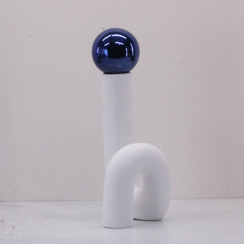 Simple Modern Electroplated Metal Decorative Ball Creative Blue and White Twisted Flower Arrangement Ornaments S-shaped Elbow Model House Accessories