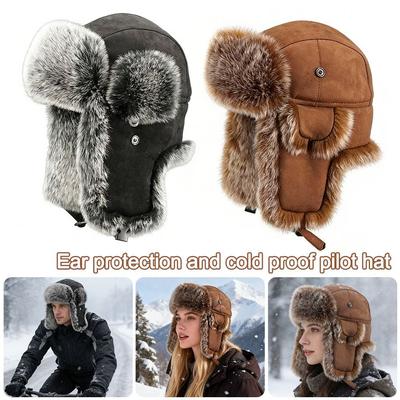 New Warm Bomber Hats Windproof Imitation Faux Fur Faux Fur Earflap Ski Cap Winter