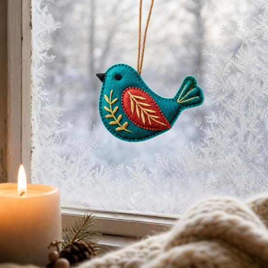 Handgefertigter Filzvogel-Schmuck, Vintage-Stickerei Vogel Hängedekoration, Handgefertigter Bunter Vogel Weihnachtsbaumschmuck