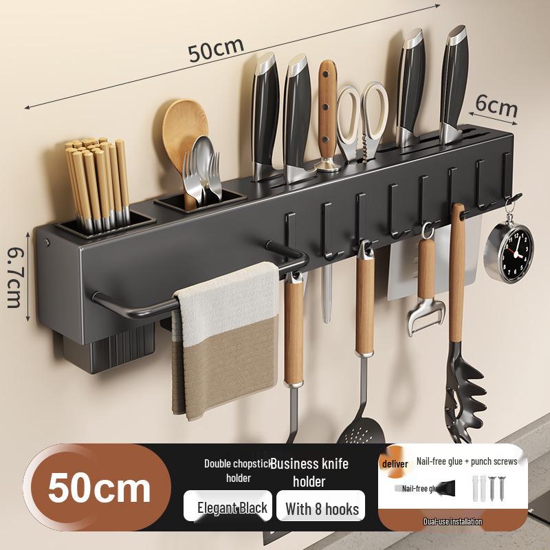 Wall-Mounted Multi-Functional Kitchen Rack: Knife, Cutlery, and Chopsticks Holder.