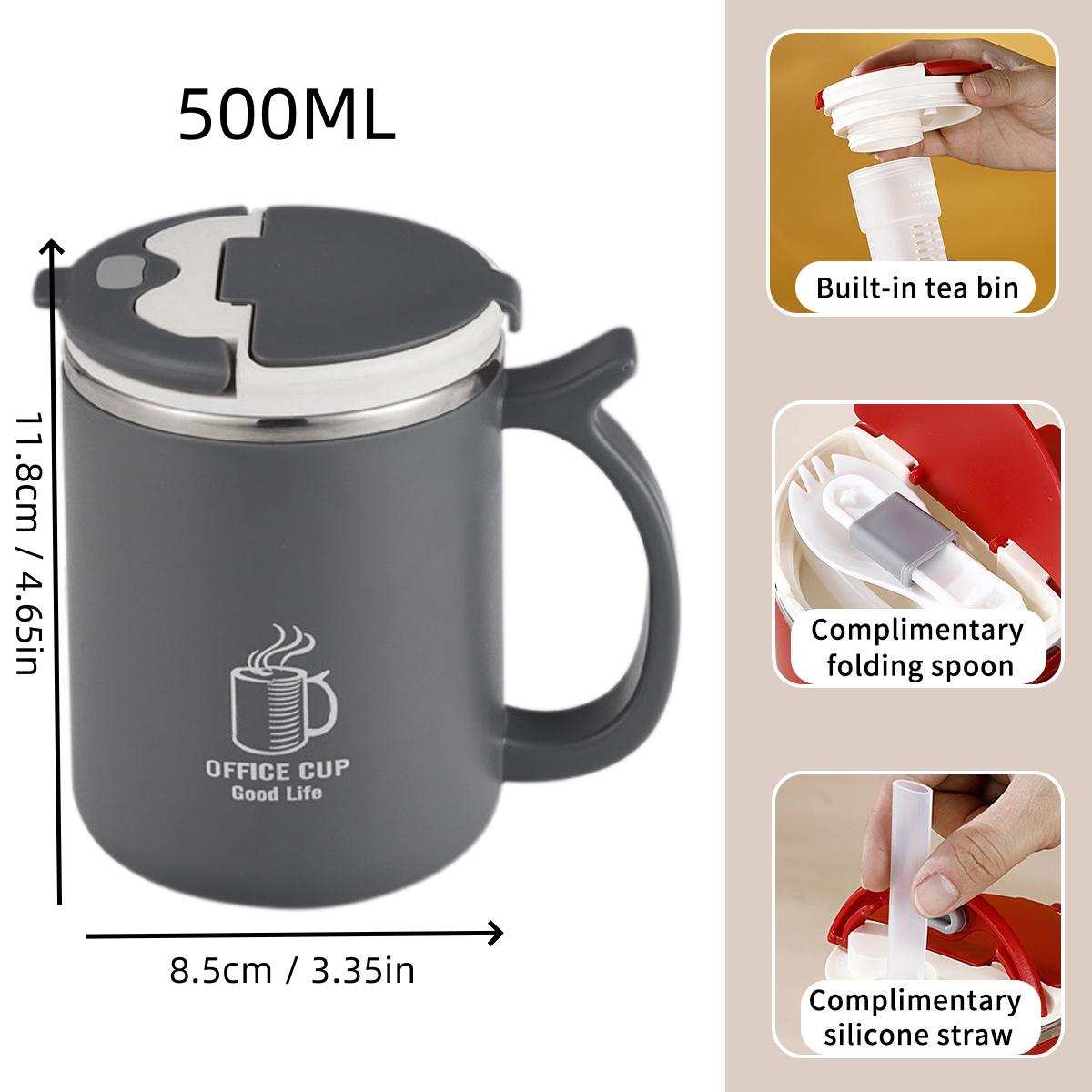 

304 Stainless Steel Double Wall Insulated Coffee Coffee With Strainer&Spoon&Straw Leak Proof Mug Reusable Water Cup Drinkware 401-500ml серый