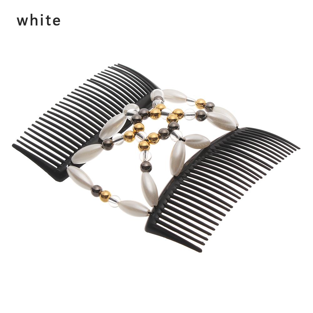 Women Magic Hair Comb Hairpins Elastic Hairpin Stretch Double Hair Comb Handmade Beaded Hair Clip DIY Hair Styling Tool