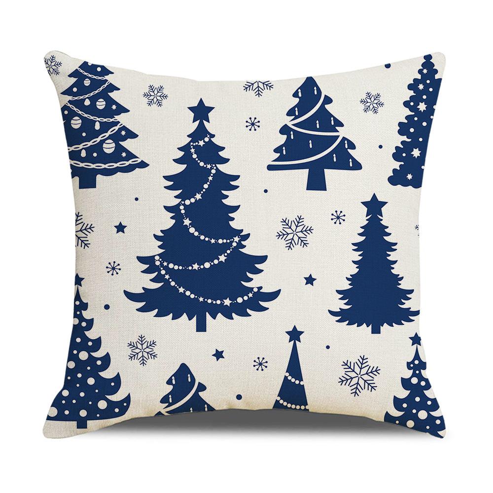 Christmas Pillow Cover Blue Elk Snowflake Linen Print Sofa Cushion Home Cushion Cover