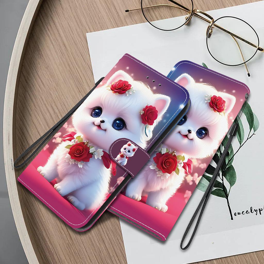 Handmade PU Leather Flip Case for Samsung Galaxy A25 (SM-A256E/A256B)- Anti-Slip Shockproof Cover with Wrist Strap & Heart/Rose Cat Designs