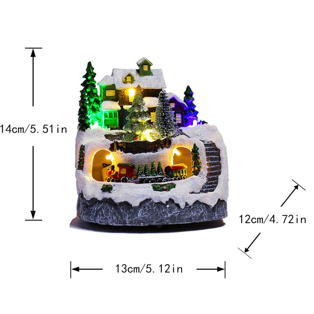 LED Christmas House Village House With Train LED Light Music Building Figurine Home Tabletop Decor Holiday Display