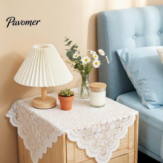 Machine Washable Tablecloth Floral Lace Tablecloth, Square White Doily, Vintage Scalloped Table Easy Clean Cloth Cover for Nightstand Coffee Tea Party