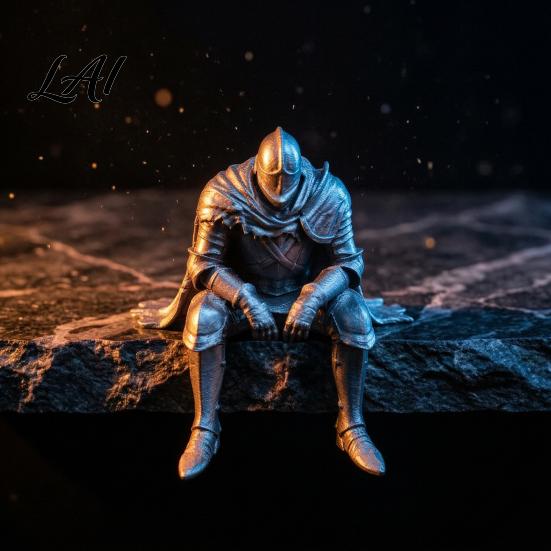 Detailed Medieval Soldier Model 3D Printed Resting Knight Figurine Edge Sitting Dark Fantasy Personalized Gift for Him Statue Armored Warrior Shelf