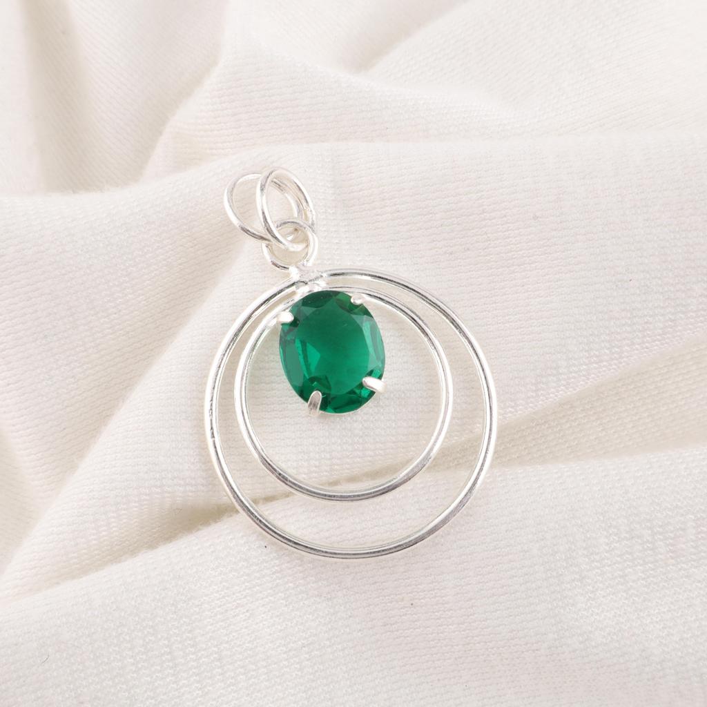 Green Emerald Gemstone Pendant Jewelry, Handmade Gorgeous Silver Pendant , 925 Sterling Silver Jewelry For Wedding Gift