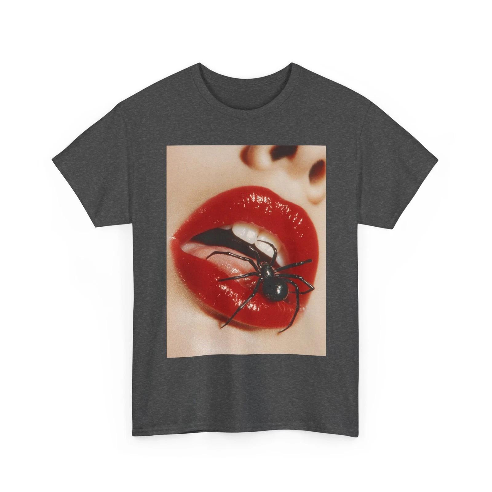 

GRUNGE RED LIPS BLACK WIDOW SPIDER ART SHIRT GIFT MEN WOMEN STREET WEAR Tshirt M