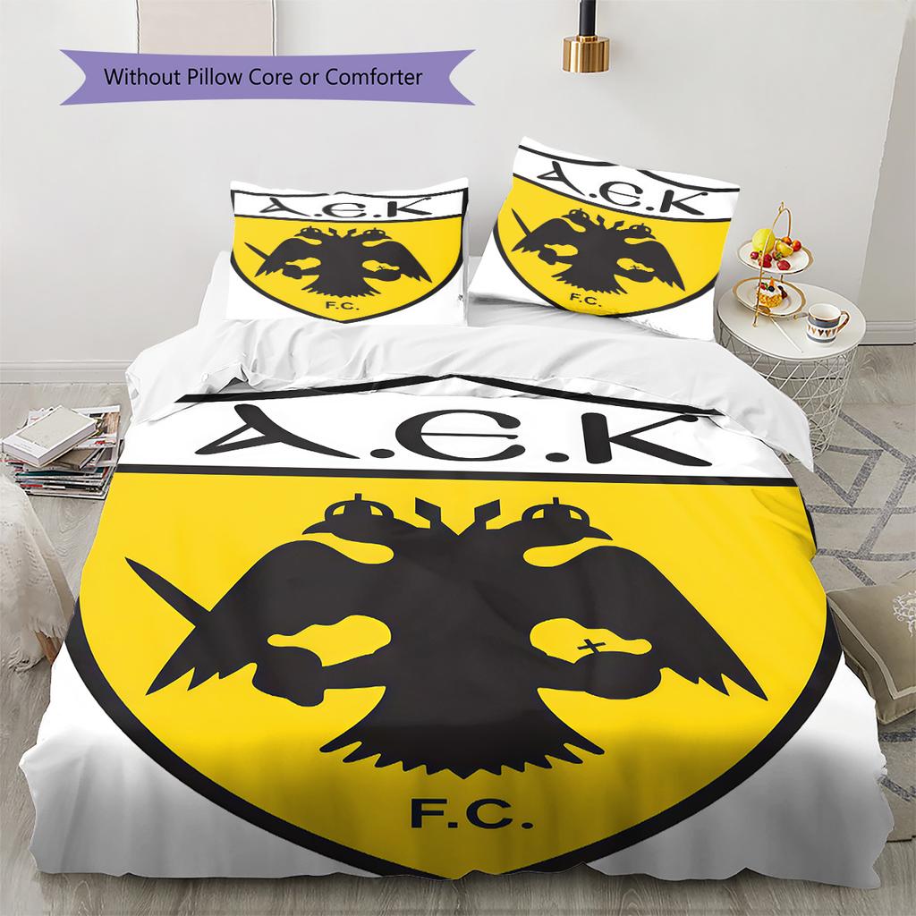 AEK Athens F.C Logo Bedding Quilt Set Quilt Cover Pillowcase Home Decoration Birthday Gift (1 * Duvet Cover + 2 * Pillowcase, Without Core)