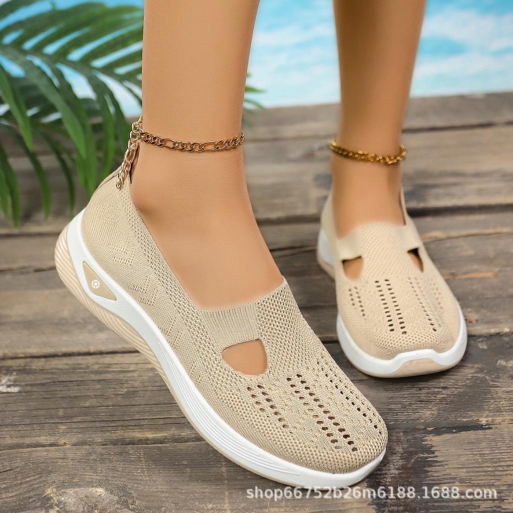 Soft Sole Knitted Sneakers For Women Breathable Comfort Casual Sports Shoes Woman Lightweight Hollow Out Mesh Flats Summer Shoes
