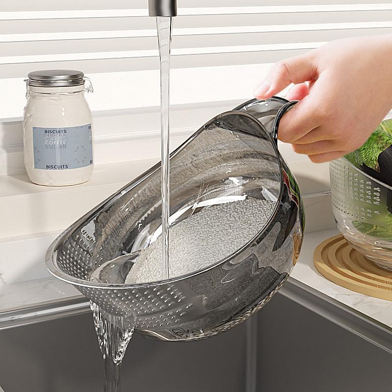 Plastic Kitchen Rice Washing Basket With Handle For Fruit And Vegetable Draining