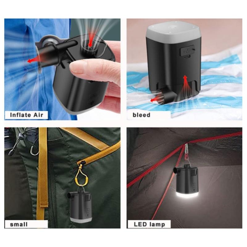 Tragbare kleine Luftmatratzenpumpe Elektrische Luftpumpe mit Campinglicht für Luftmatratze, Poolschwimmer Einfach zu bedienen