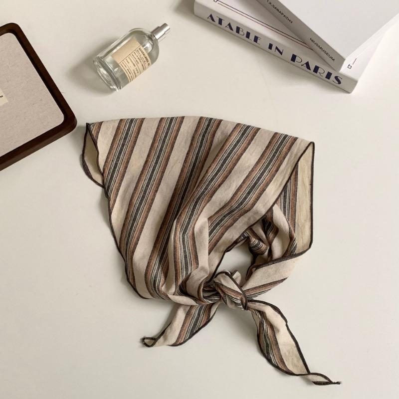 Spring and Autumn 100 pure cotton retro triangle scarf women's color matching stripe literary neck protection warm scarf scarf scarf