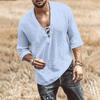 Designer Spring Summer Men's Casual Cotton Linen Solid Color Long Sleeve Shirts Loose Stand Collar Shirts