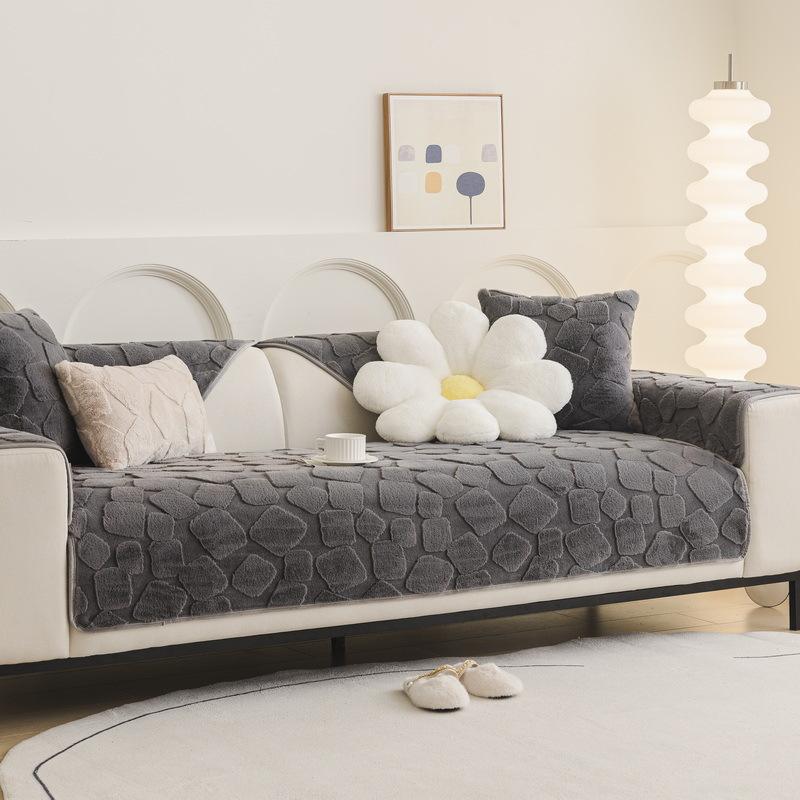 Premium Rabbit Plush Sofa Cushion Autumn And Winter New  Light Luxury Universal Leather Sofa Cover Special Cover Towel