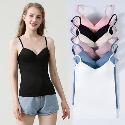 Women's Camis Tank Tops for Base Layer Cropped Built-in Bra Camisoles Summer Tops Seamless Underwear Spaghetti Straps Undershirts