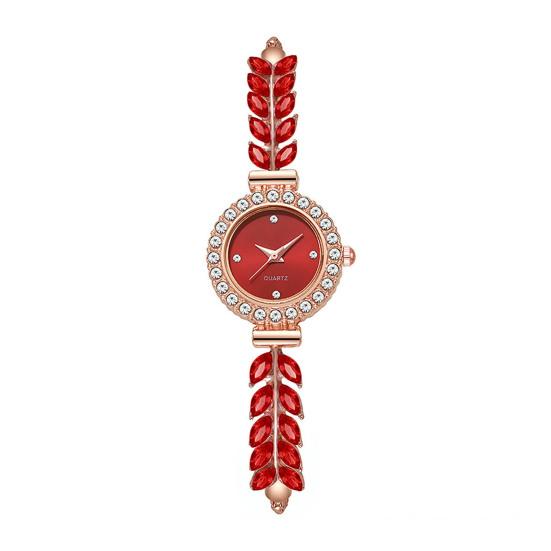 Women Rhinestone Leaf Watch Round Dial Ladies Casual Formal Dress Quartz Bracelet Wristwatch Fashion Jewelry Accessory