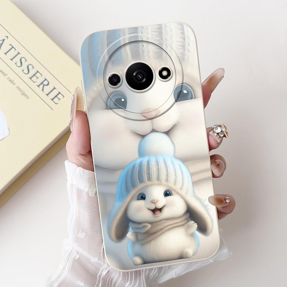 For Redmi A3 4G Phone Case For Xiaomi Poco C61 Cover Silicone Luxury Fashion Flowers Kawaii Cute Cat Painted Shockproof Bumper