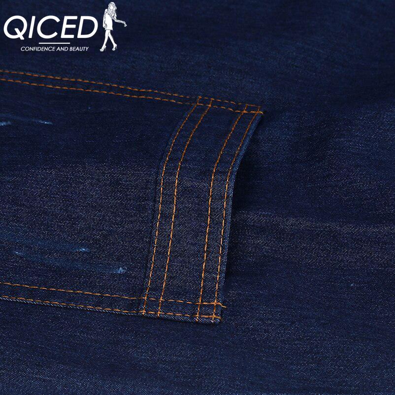 QICED Short-sleeved Denim Dress Women's Plus-size A-line Skirt