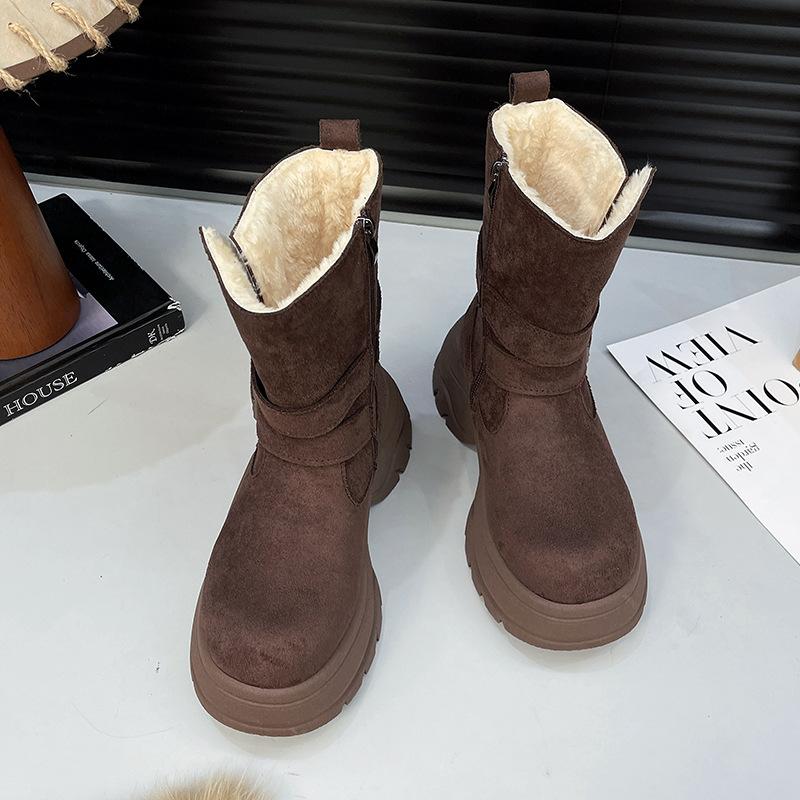 [Fanfna] thick-soled snow boots women's 2025 new winter retro Martin boots piled and thickened thermal cotton boots