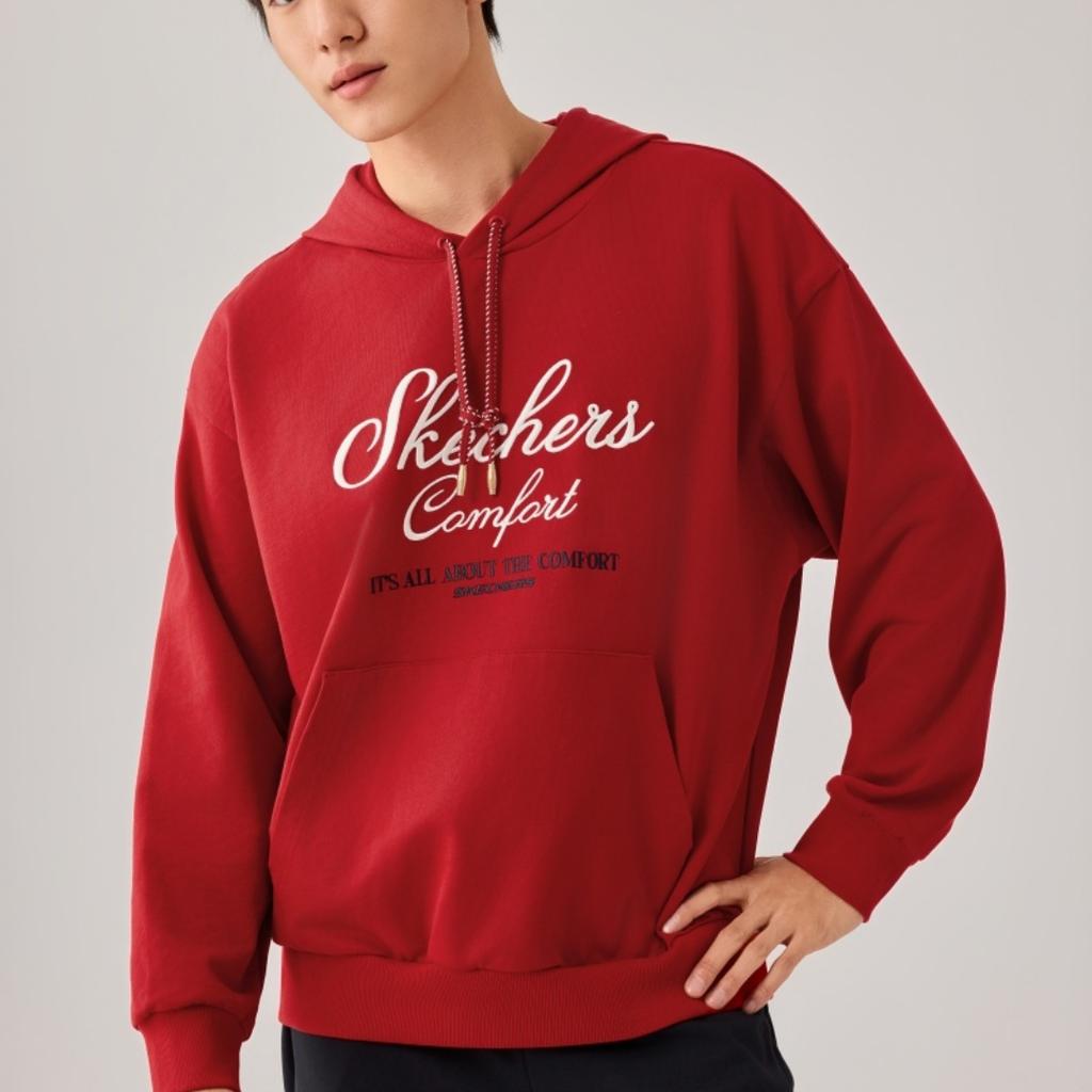 Skechers Soft Skin-Friendly Comfortable Hooded Casual Sweatshirt Unisex Sweatshirt Pale-Red L126U020-03LC
