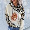 Women's Aztec Hoodie Geometric Pattern Long Sleeve Colour Block Pullover Drawstring Sweatshirt