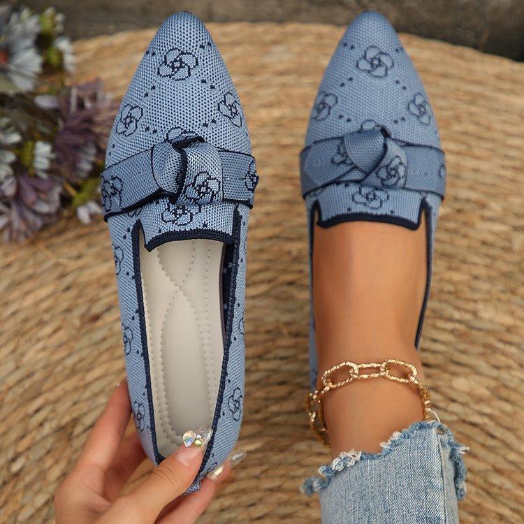 Women's Pointed Toe Flying Woven Loafers, Bow Decor Slim Fit Flat Shoes, Casual Slip On Daily Ladies Single Shoes