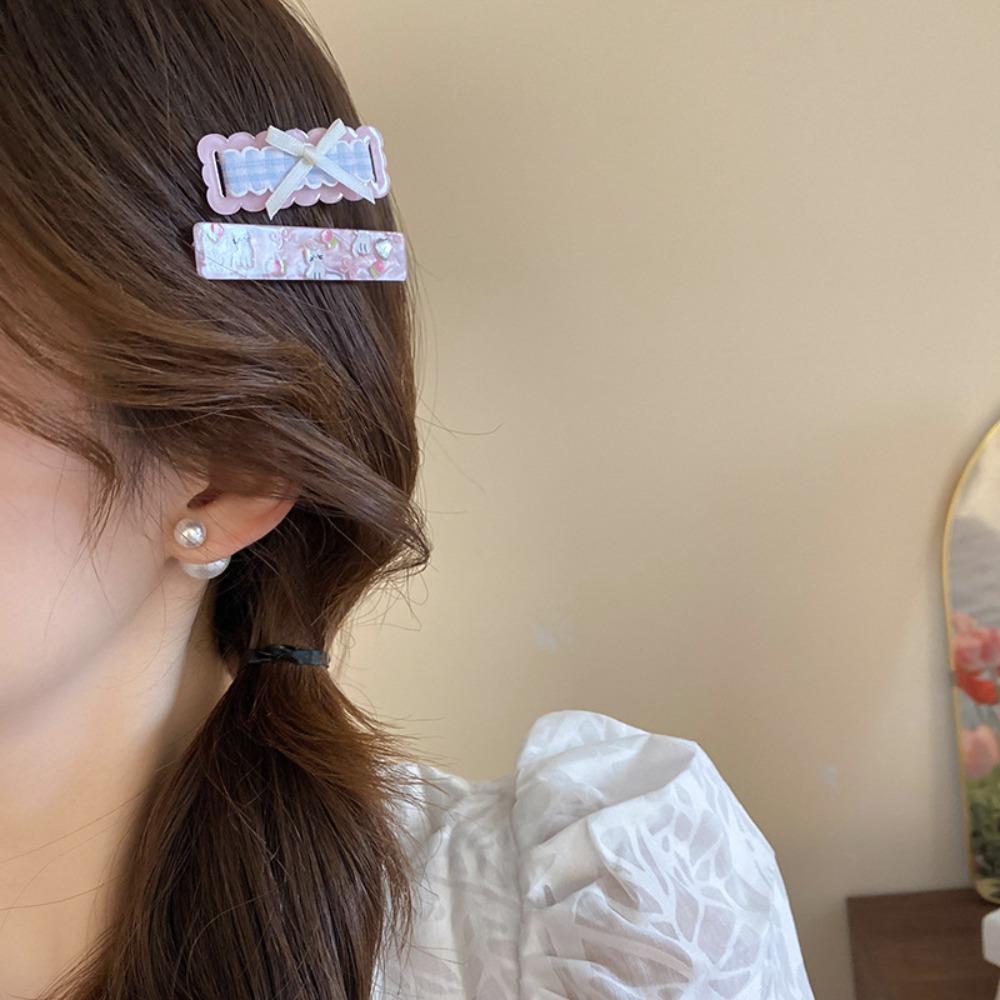 2Pcs/set Korean Style Bow Plaid Hair Clip Female Hair Accessories Korean Hair Clip  Lady/Girls