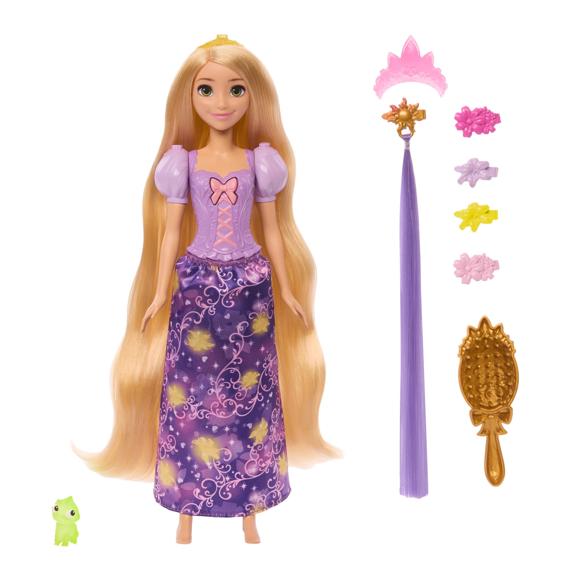 

Mattel Disney Princess Rapunzel Playset - Sparkles and Shines When You Play Includes 1 Doll. Ideal for pretend play. Ages 3 and up. Purple. JHL46