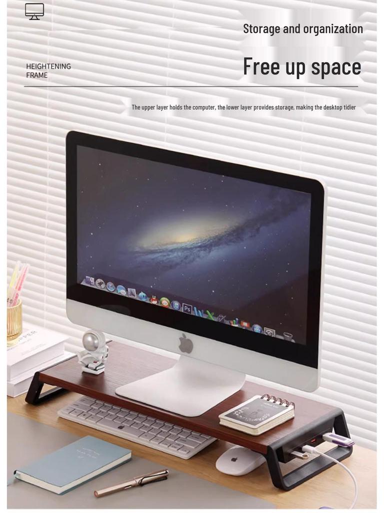 Verstellbarer USB-Monitorständer für Schreibtisch: Ergonomischer Bildschirmständer mit Ablage