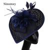 Off-White Linen Headgear Popular Bridal Hair Accessories Banquet Photo Top Hat Feather Headgear