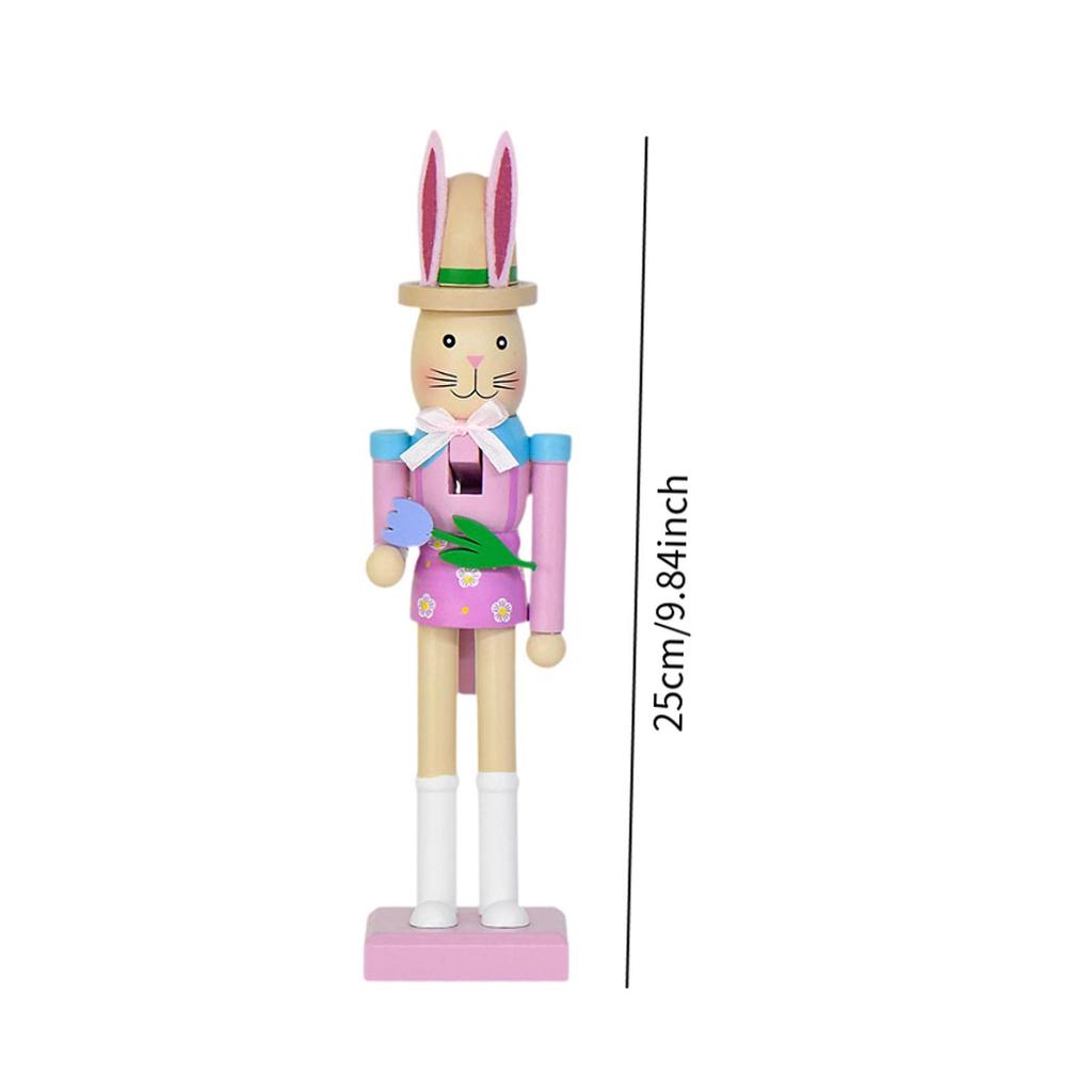 Easter Bunny Nutcracker Figurine Table Centerpiece Wooden Nutcracker Figure Desktop Ornament