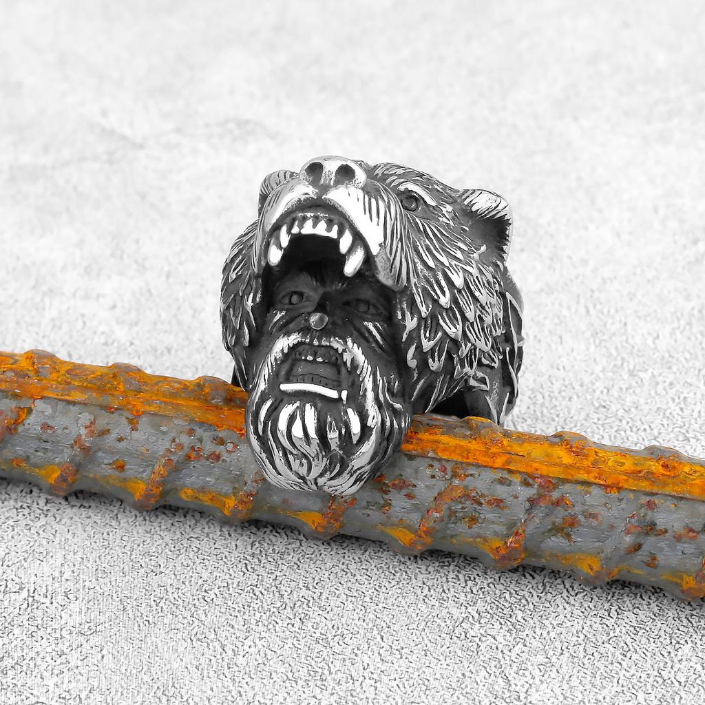 Viking Bear/Wolf Head Warrior Men's Ring Creative Hip-hop Rock Retro Locomotive Punk Domineering Birthday Gift Jewelry