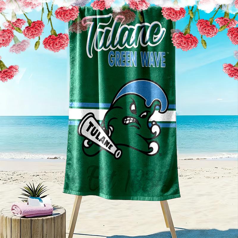 Tulane Green Wave Print Beach Towel, Large Soft Quick Dry Towel for Beach Camping Swimming