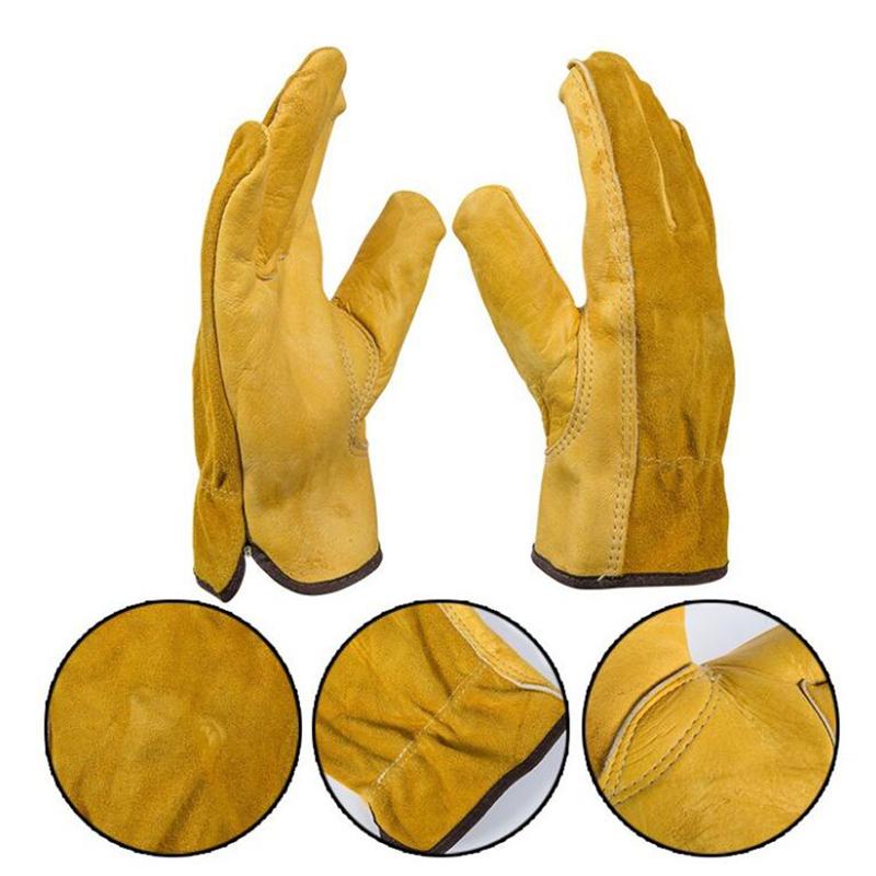 Leather Work Gloves, with Elastic Wrist, Protective Gloves for Gardening, Farm, Warehouse, Construction, Motorcycle, S, M, L, XL