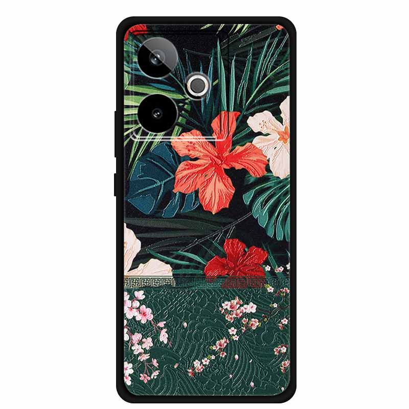 For Realme GT7 3D Relief Phone Case Emboss Flower Back Cover Black Silicone Shockproof Soft Protector 6.8" Realme GT 7T 7 T Capa