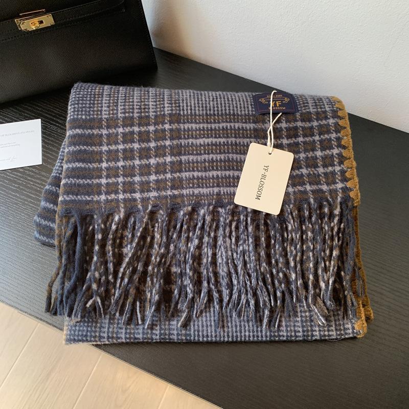 

New Women Men Brown White Plaid Scarf Autumn Winter Warm Soft Fringe Shawl Vintage Checkered Wrap Scarves For Ladies Male Unisex One Size& 8Y