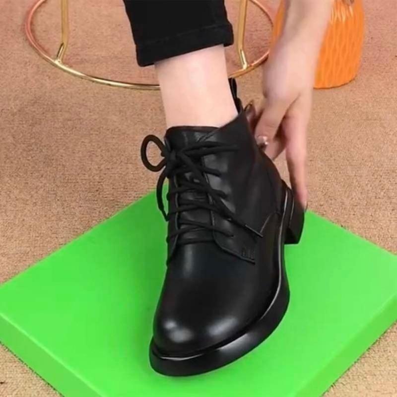 Round head thick heel Martin boots women's autumn and winter new short boots soft leather soft sole fashion short cotton boots women