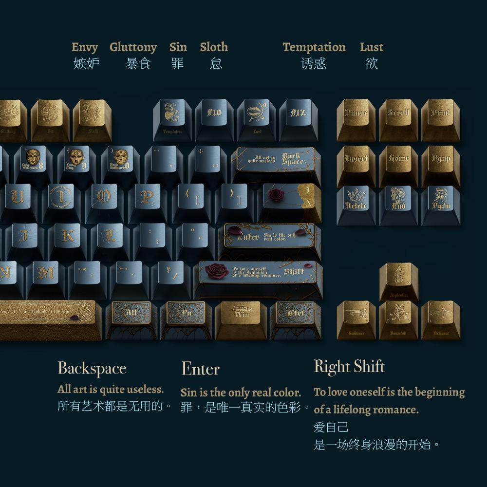 Wilde Theme Keycaps Set 153Keys PBT Custom Retro Metallic Texture Keyboard Cap Cherry Profile Keycaps for Mechanical Keyboard