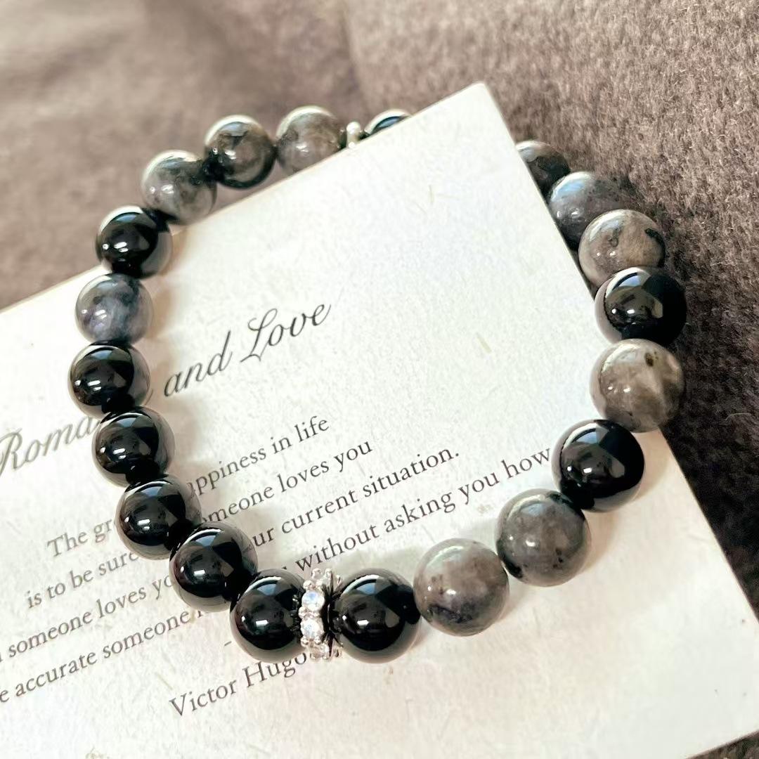 Retro High Quality Natural Black Agate Map Stone Design Bracelet Bracelet