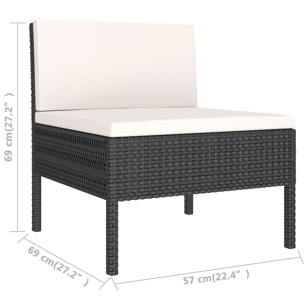 5 Piece Garden Lounge Set with Cushions Poly Rattan Black