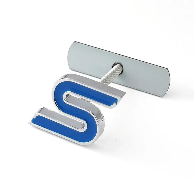 3D Metal S Logo Front Grille Emblem Badge Car Rear Trunk Stickers For F-ord Focus Fiesta Escape Ecosport Kuga Mondeo Accessories