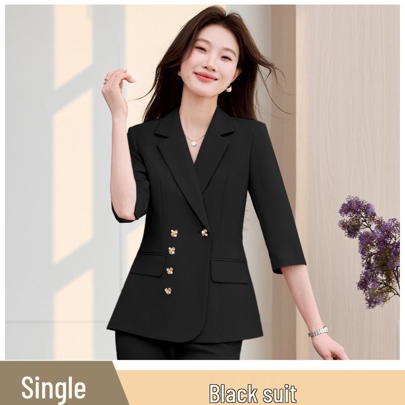 Elegant Women's Three-Quarter Sleeve Pink Suit Set - High-End, Professional, Commuting, Spring/Summer Style