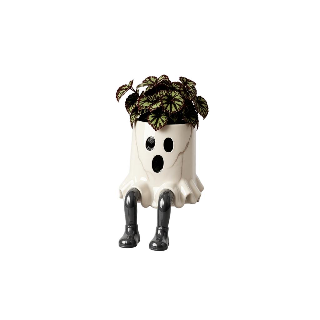 Halloween Resin Planter with Quirky Sitting Character and Dangling Legs for Indoor Home Decor