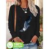 Women'S Cotton Long Sleeve T-Shirt Leaf and Birds Casual Top Fall Winter Fashion Ladies T Shirts Clothing Artistic Print Tee